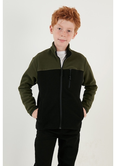 Lela Yumuşak Dokulu Fermuarlı Renk Bloklu Dik Yaka Cepli Hırka Unisex Çocuk Polar 5905001 Haki-Siyah Lela Yumuşak Dokulu Fermuarlı Renk Bloklu Dik Yaka Cepli Hırka Unisex Çocuk Polar 5905001 Haki-Siyah