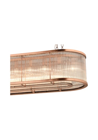 Lampaluce Albinia Özel Çubuk Taşlı Salon Sarkıt Avizesi Yemek Masası Üzeri Bakır 16'lı 60x100cm Bakır