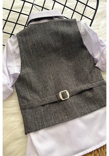 Yelekli Papyonlu Katyonik Erkek Çocuk Takım Elbise Gri