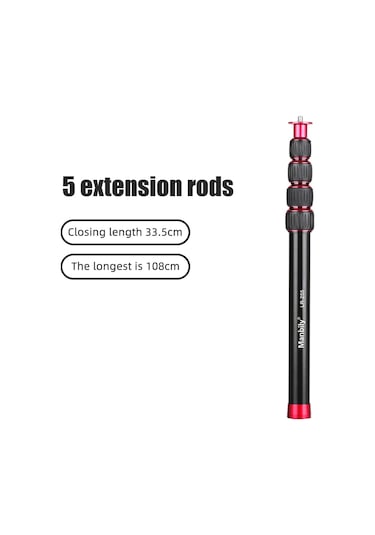 Kangvka Manbily Lr-255 Profesyonel Alüminyum Monopod Uzatma Çubuğu - 33.5-108cm Ayarlanabilir, 5kg Taşıma Kapasiteli Siyah