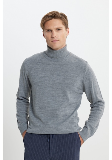 AC&Co / Altınyıldız Classics Erkek Gri Melanj Standart Fit Tüylenme Yapmayan Tam Balıkçı Yaka Triko Kazak 4A4922100004GMJXL Gri Melanj