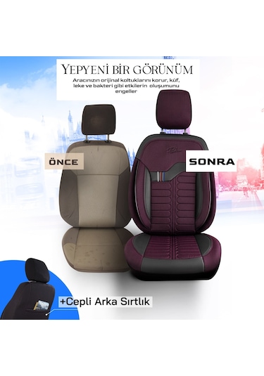 Panda Londra Serisi İngiliz Jakar Kumaş Oto Koltuk Kılıfı - Bordo - Siyah