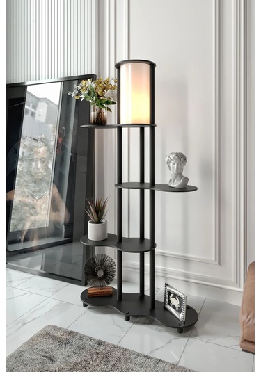 Ravilo Travers Raflı Lambader Siyah Siyah