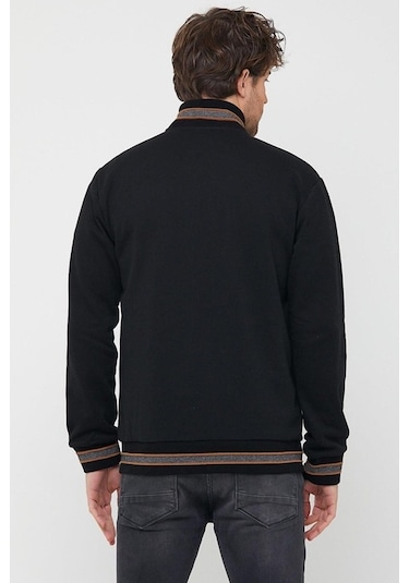 Comeor Erkek Siyah Regular Fit Dik Yaka Fermuarlı Uzun Kollu Hırk Siyah