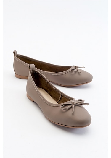 Luvishoes Cilt Hakiki Deri Kadın Babet Ayakkabı 01 Taş