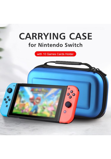 Suofeng Nintendo Switch İçin Mavi Korumalı Taşıma Çantası - Joy-con Ve 10 Oyun Kartı Saklama, Eva Kabuk, El Tutucu Tasarım