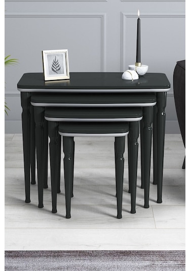 Imaj Mdf Ve Lake Boya, Antrasit 4lü Zigon Sehpa Takımı, Antrasit Gürgen Ayaklar Antrasit - Gri