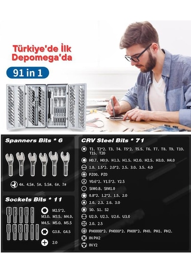 91 Parça Bilgisayar Gözlük Saat Telefon Elektronik Tamir Tornavida Seti Özel Katlanır Kutulu