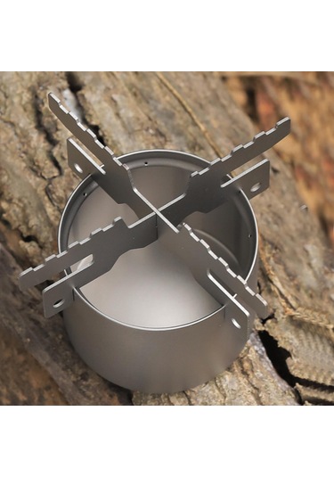 Skycity Titanyum Alkol Fırını, 100ml Kapasite, 0.5mm Kalınlık, 50g Ağırlık, Çapraz Ayaklı Destek Gümüş