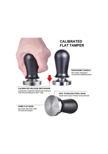 Leezsing Barista İçin Kalibre Edilmiş Espresso Tamper Kahve Tozu Presi, Düz Tabanlı 51mm, 304 Paslanmaz Çelik, Paslanmaz, Siyah Ergonomik Sap
