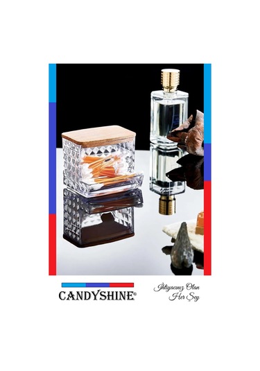 Ahşap Kapak 3'lü Organizer Set Modern Pamukluk Banyo Düzenleyici Şeffaf