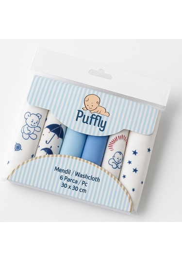 Yumuşacık 6 Lı %100 Pamuk Bebek Mendil Seti 30x30 Cm Günlük Kullanıma Uygun Mavi