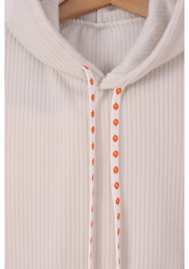 Monox Kız Çocuk Çiçek Baskılı İpli Şeritli Pantolon Fitilli Polar Takım Taş