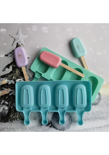 Silikon 4 Hatta Oval Dondurma Kalıbı Dondurma İle Dıy Gıda Sınıfı Silikon Dondurma Kalıbı