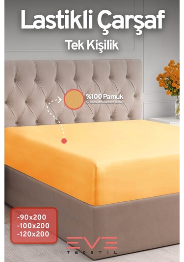 Eve Tekstil Fitted Yüksek Kaliteli Penye Kumaş Tek Kişilik Lastikli Çarşaf Turuncu