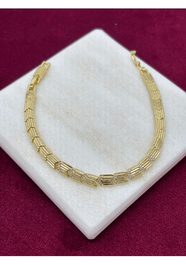 14 K Renginde Minimal Taşlı Ok Şeklinde Çift Renkli Bileklik Gold