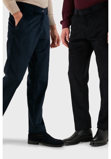 Buratti Normal Bel Regular Fit Düz Paça 2'Li Paket Erkek Kadife Pantolon 645Merlins2 Lacivert-Siyah