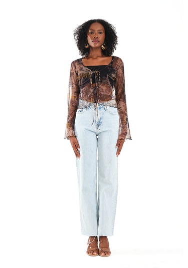 Önü Bağcıklı Tül Bluz Yeşil