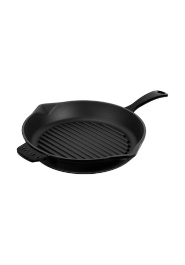 Lava Döküm Yuvarlak Izgara Tava Döküm Demir Yekpare Saplı Çap Ø 28cm. Siyah Kırmızı