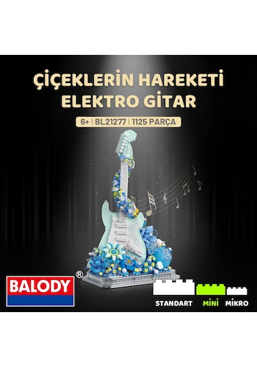 Balody Çiçeklerin Hareketi Elektro Gitar Bl21277 Mini Blok Yapı Oyuncakları Seti