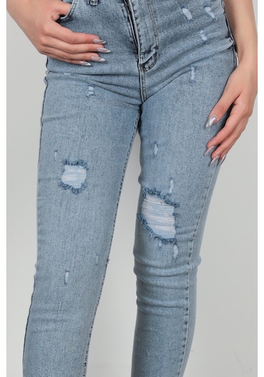 Giysa Kadın Lazerli Skinny Jean Mavi