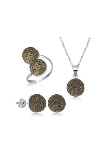 Blackcraft 925 Ayar Gümüş Kristal Kadın Set Bc-601ecf Beyaz