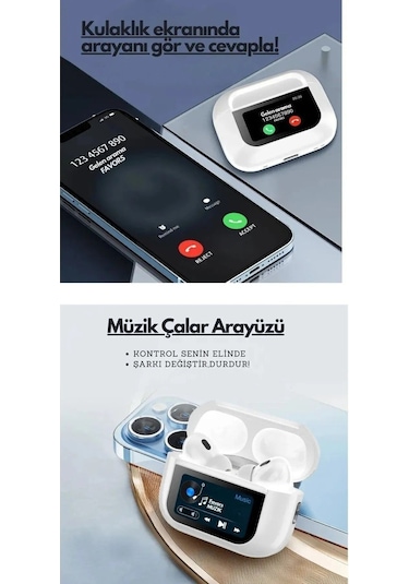 Anc+enc Dokunmatik Ekranlı Bluetooth Kulaklık İos Android Tüm Telefonlara Uyumlu Kulaklık Bt