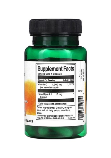 Swanson, Vitamin C With Rose Hips, 30 Kapsül