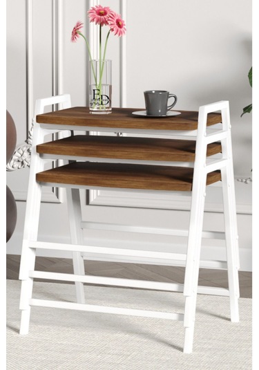 Zigon Sehpa , Aden 3'lü Tepsi Zigon Sehpa Takımı Beyaz Metal - Barok Tabla Beyaz-barok