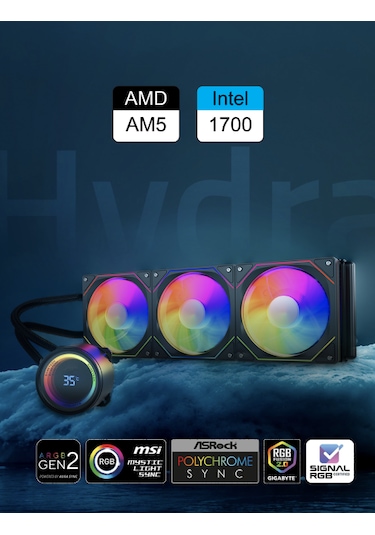 Gametech Hydra Siyah Ahd360mm Isı Dereceli Argb Sıvı Soğutma