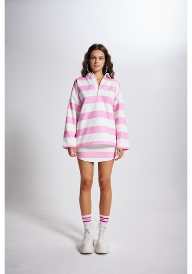 Holly Lolly Şardonlu 3 İplik Kumaş Logolu Fortune Sweatshirt Pembe