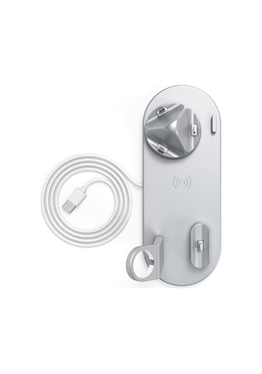 Honmex Gümüş 4'lü Kablosuz Şarj Üstü - Telefon, İwatch Ve Airpods İçin Eşzamanlı Şarj 10w Hızlı Şarj, Qı Desteği