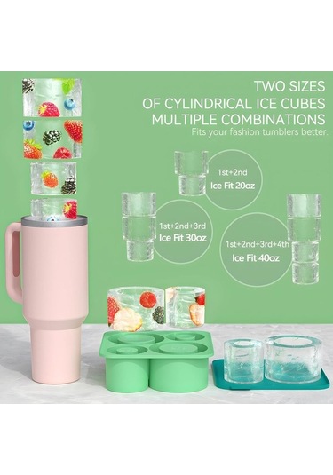 Novahub Yeni Stanley Silikon Buz Kalıbı - 4'lü Set, Fda Onaylı, -40 C'ye Dayanıklı Açık Yeşil Açık Yeşil