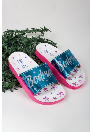 Kız Çocuk Minik Yıldız Temalı Bodrum Yazılı Terlik-5801-mavi Mavi