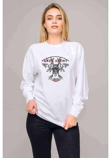 Arch Enemy Rise Of Tyrant Baskılı Beyaz Kadın Sweatshirt