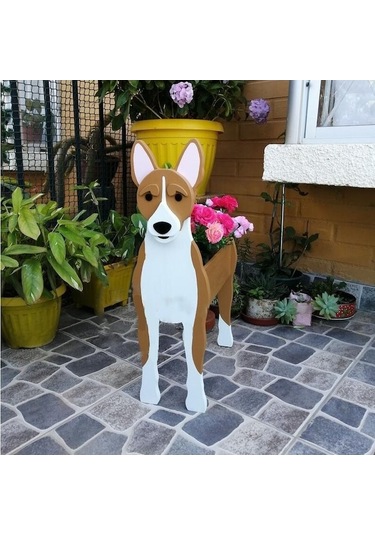 巴森吉 Köpek Modeli Bahçe Süs Bitki Saksısı, Dış Mekan Dekorasyonu, 34x24 Cm, Dayanıklı Materyal İle Zemin Aşısı
