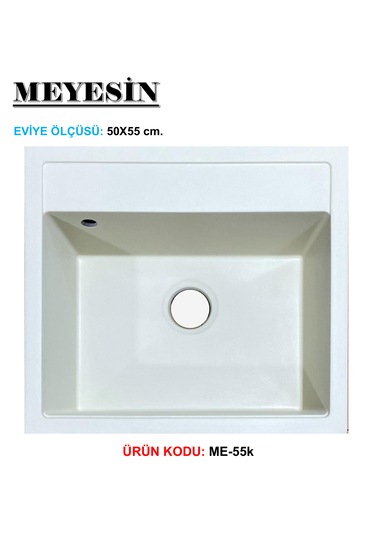 Meyesin ME-55K Granit Evye Krem Tek Gözlü Mutfak Evyesi 50 x 55 CM