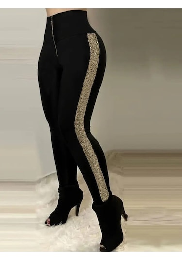 Kadın Yüksek Bel Yan Şerit Detaylı Dalgıç Tayt Sarı