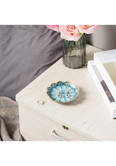 Kangvka Seramik Dekoratif Saklama Tabakası - Yüzük, Küçük Eşya Ve Anahtar Depolama - Retro Mavi Glaze - Ev Dekoru Mavi