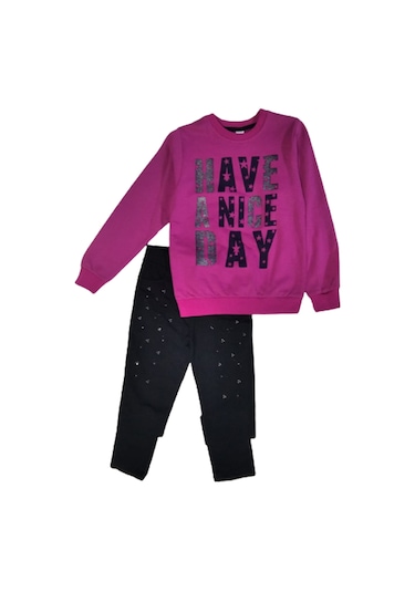 Kız Çocuk Alt Üst Takım Fuşya Have Anıka Yazılı Fuşya