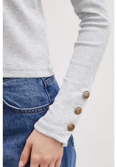 Kolu Düğmeli Bluz Gri Gri