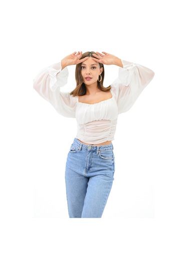 Koza Butik Kadın Şifon Crop Bluz 1734-24 001