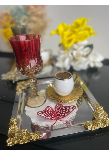 Plt Design 6'lı 3 Boyutlu Kelebek Desenli Nakış Işleme Keten Çay,kokteyl Ve Kahve Yanı Sunum Peçetesi Şeffaf