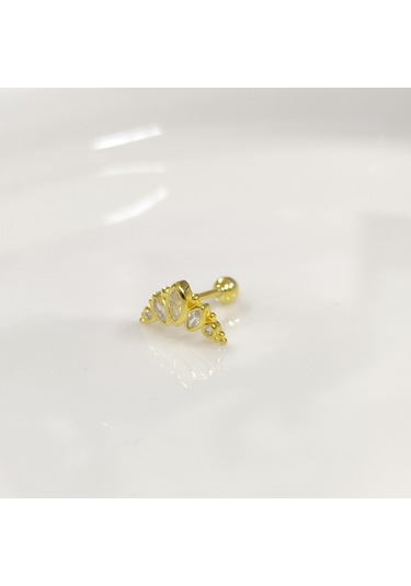 Mekik Taşlı Taç Gümüş Tragus Pıercıng - Altın Sarı Beyaz
