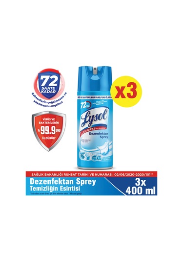Lysol Pratik Yüzey Temizleyici, Koku Giderici, Dezenfektan Sprey Temizliği Esintisi 3 x 400 ML