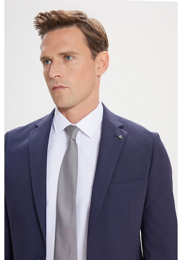AC&Co / Altınyıldız Classics Erkek Lacivert Slim Fit Dar Kesim Mono Yaka Takım Elbise Lacivert
