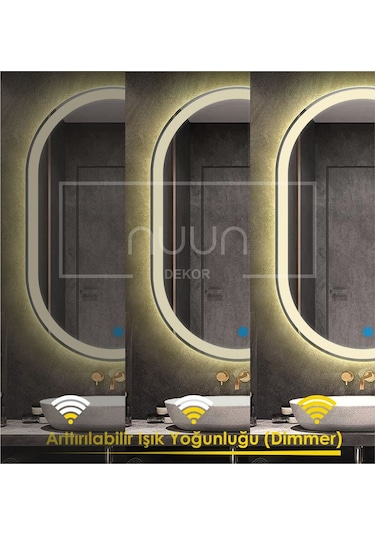 Nuun Dekor 80x50 Dokunmatik Gün Işığı Ledli Oval Ayna Dimmer Şeffaf