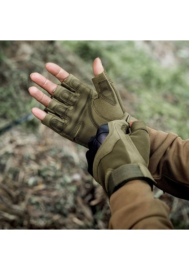 Fosenze Z902 Asker Yeşili Xl Yarı Parmak Motosiklet Eldiveni - Karbon Fiber Koruma, Dayanıklı, Teri Emici, Spor Ve Outdoor Kullanıma Uygun