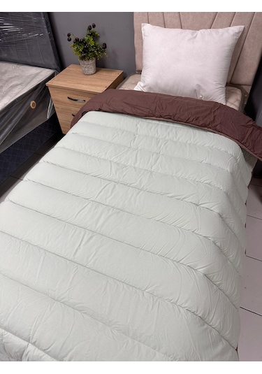 Clasy %100 Pamuk Ranforce Tek Kişilik Çift Taraflı Yorgan Koyu Kahve-çağla Yeşili Kahverengi - Yeşil