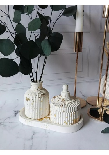 Cre Art Kuru Çiçekler İçin Dekoratif Alçı Set Ev Dekorasyonu İçin Kuru Çiçek Vazosu Alçı Seti 152751134 Gri